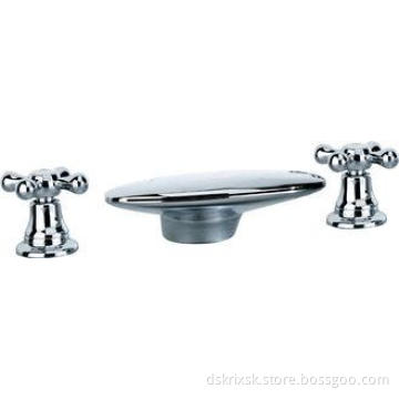 Deck Mounted Mixer Taps For Bathtub , Double Rotated Handle